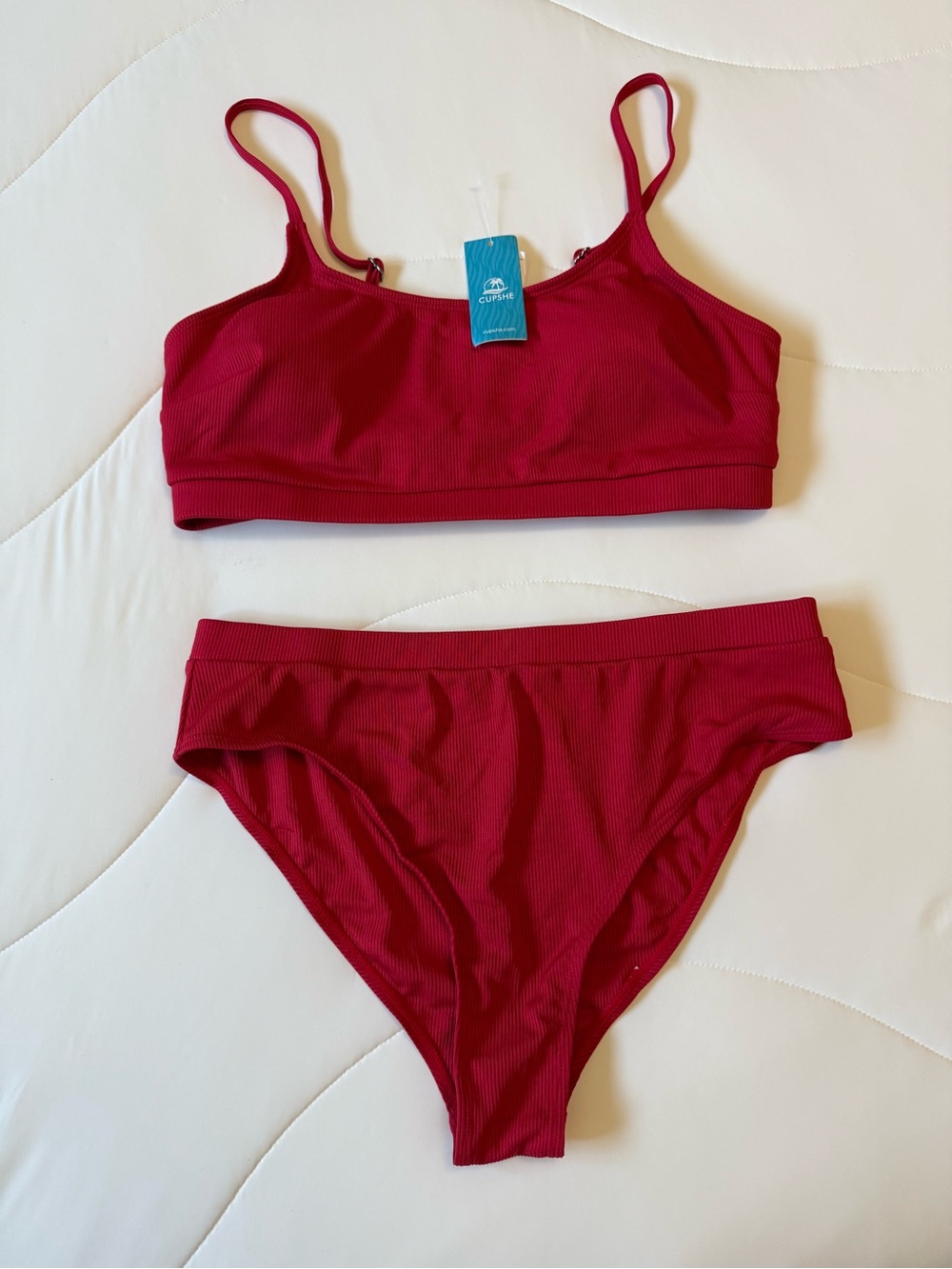 Cupshe Red Ribbed Bikini Set